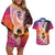 Guam Chamorro Couples Matching Off Shoulder Short Dress and Hawaiian Shirt Artsy Latte Stone