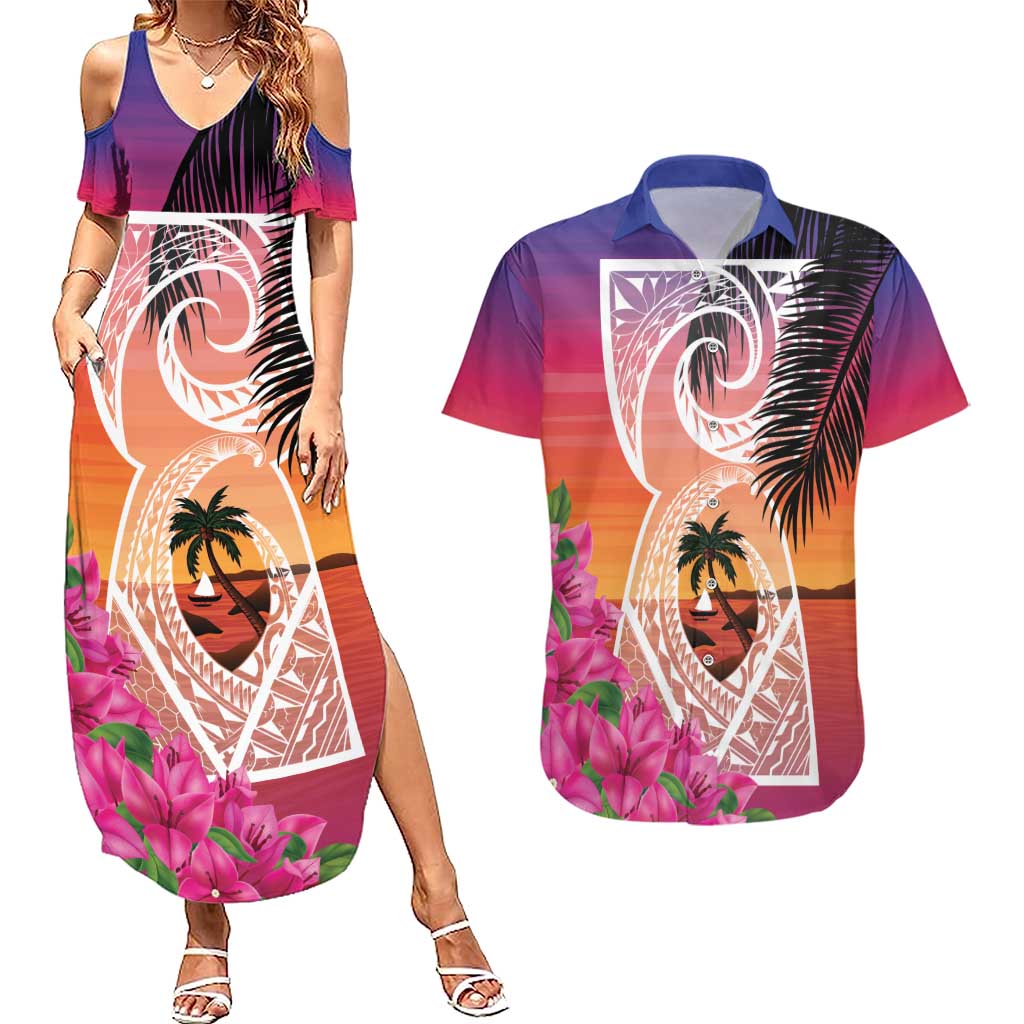 Guam Chamorro Couples Matching Summer Maxi Dress and Hawaiian Shirt Artsy Latte Stone