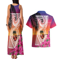 Guam Chamorro Couples Matching Tank Maxi Dress and Hawaiian Shirt Artsy Latte Stone