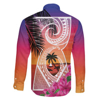 Guam Chamorro Family Matching Off The Shoulder Long Sleeve Dress and Hawaiian Shirt Artsy Latte Stone