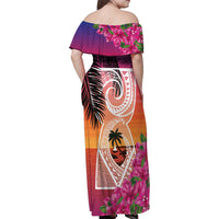 Guam Chamorro Family Matching Off Shoulder Maxi Dress and Hawaiian Shirt Artsy Latte Stone