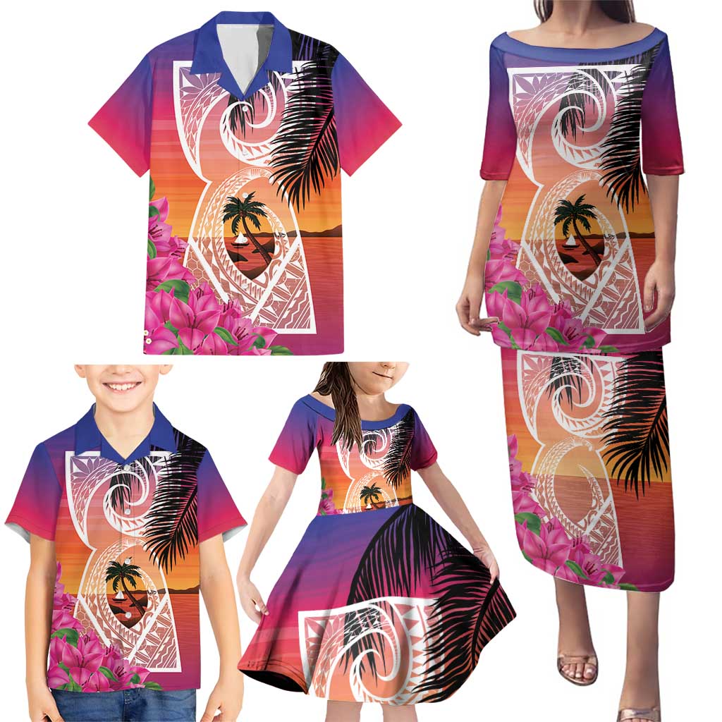 Guam Chamorro Family Matching Puletasi and Hawaiian Shirt Artsy Latte Stone