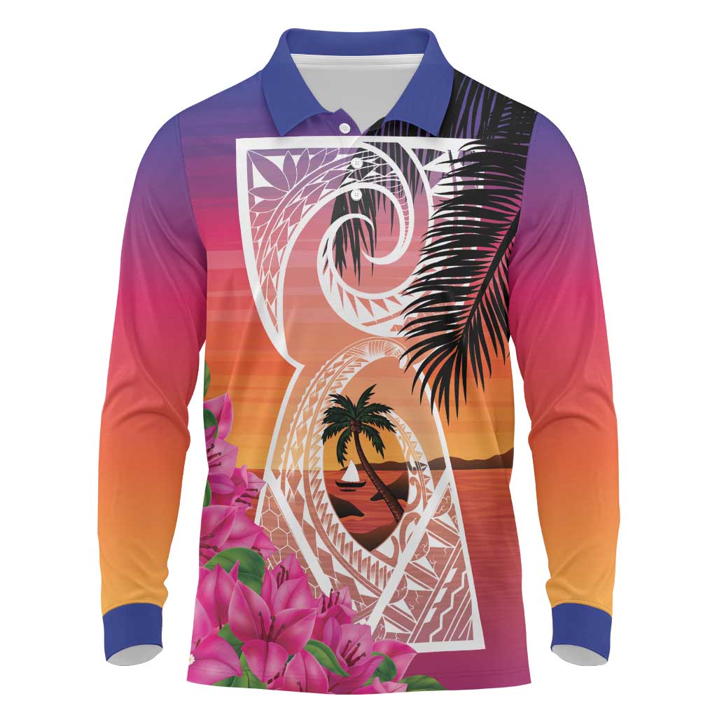 Guam Chamorro Long Sleeve Polo Shirt Artsy Latte Stone