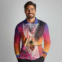 Guam Chamorro Long Sleeve Polo Shirt Artsy Latte Stone