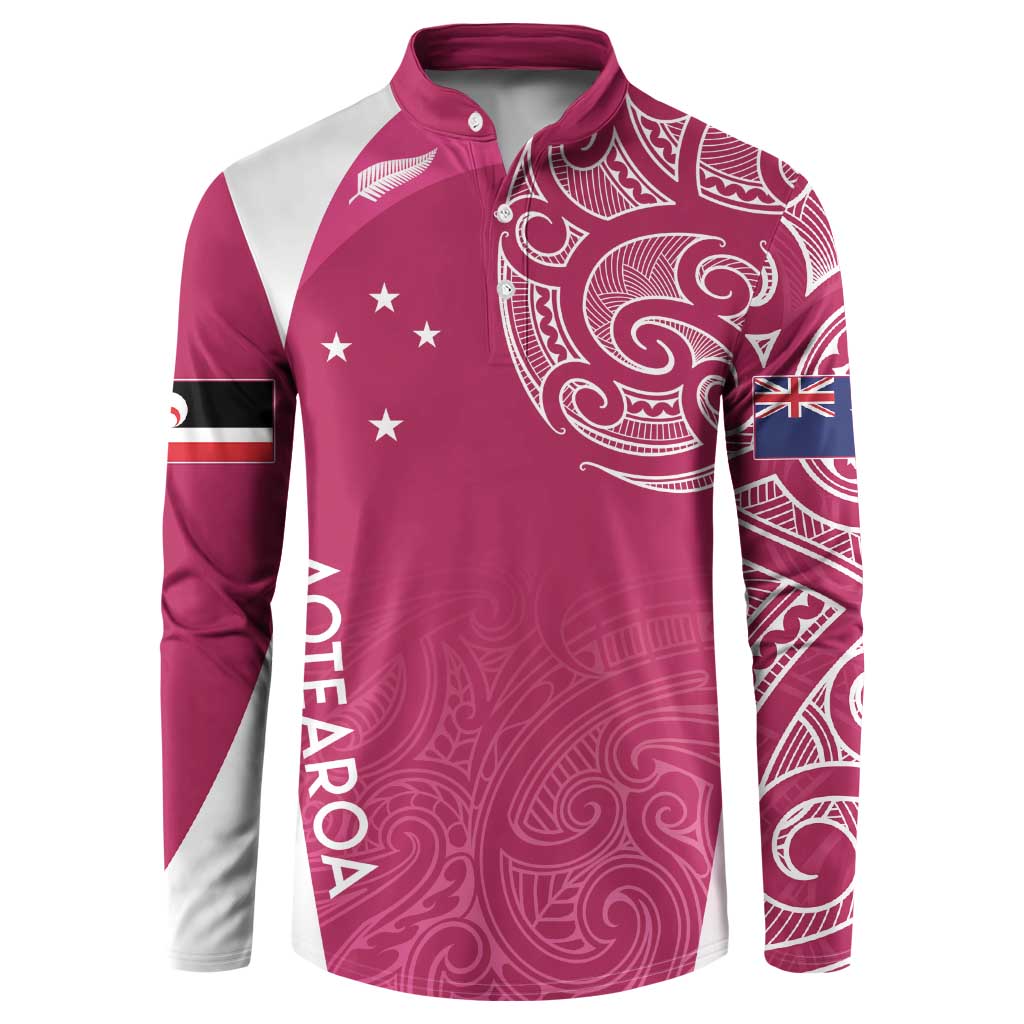 Personalised New Zealand Rugby Button Sweatshirt Aotearoa Champions - Pink Version