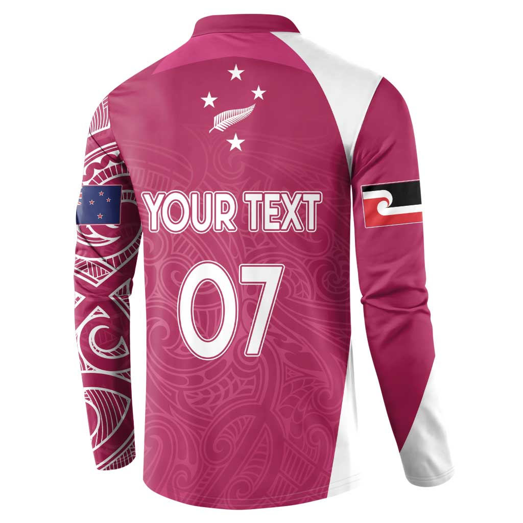 Personalised New Zealand Rugby Button Sweatshirt Aotearoa Champions - Pink Version