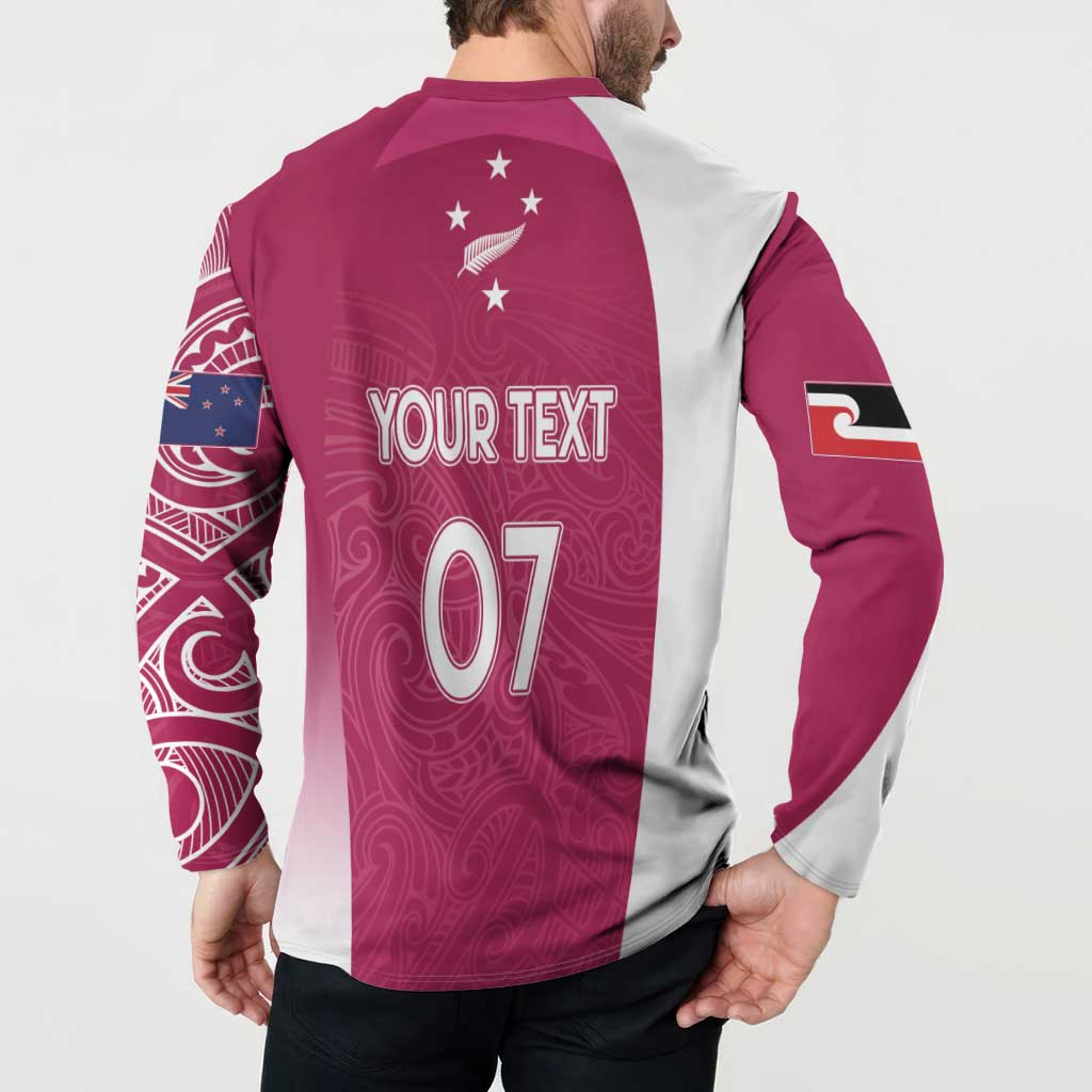 Personalised New Zealand Rugby Button Sweatshirt Aotearoa Champions - Pink Version