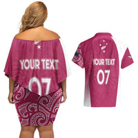 Personalised New Zealand Rugby Couples Matching Off Shoulder Short Dress and Hawaiian Shirt Aotearoa Champions - Pink Version
