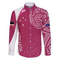 Personalised New Zealand Rugby Family Matching Off The Shoulder Long Sleeve Dress and Hawaiian Shirt Aotearoa Champions - Pink Version