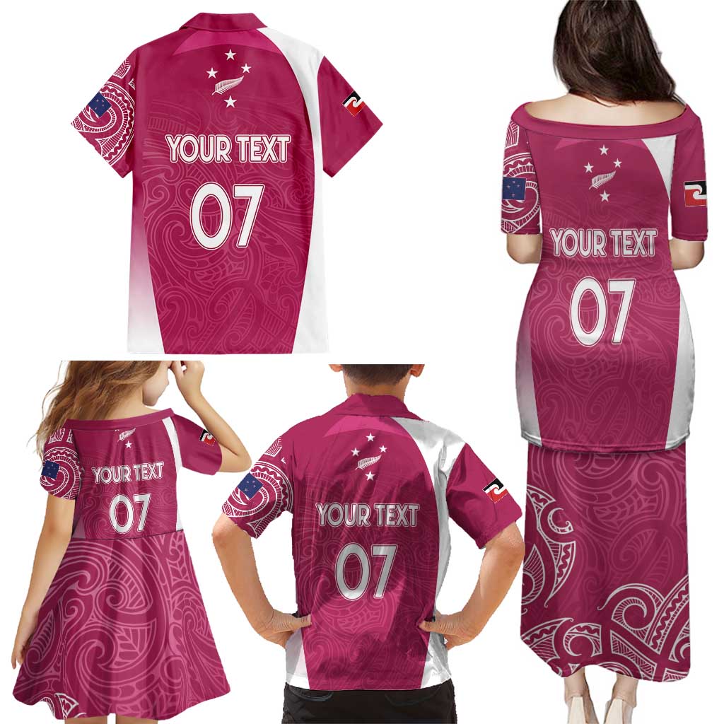 Personalised New Zealand Rugby Family Matching Puletasi and Hawaiian Shirt Aotearoa Champions - Pink Version