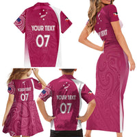 Personalised New Zealand Rugby Family Matching Short Sleeve Bodycon Dress and Hawaiian Shirt Aotearoa Champions - Pink Version