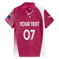 Personalised New Zealand Rugby Family Matching Short Sleeve Bodycon Dress and Hawaiian Shirt Aotearoa Champions - Pink Version