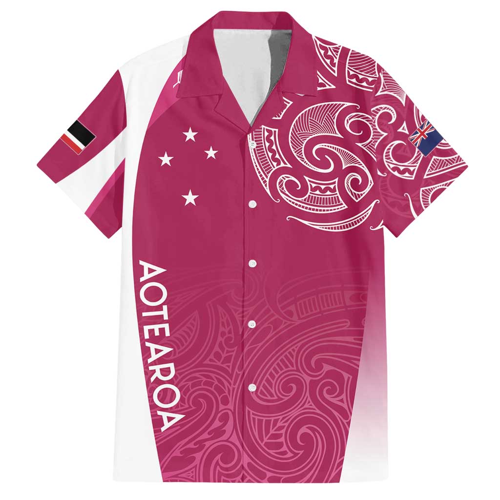 Personalised New Zealand Rugby Family Matching Tank Maxi Dress and Hawaiian Shirt Aotearoa Champions - Pink Version