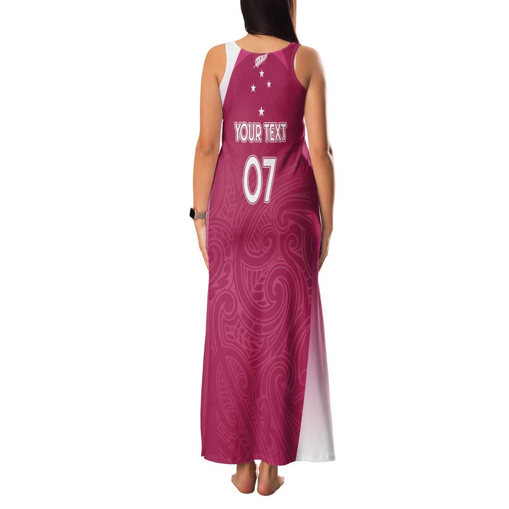 Personalised New Zealand Rugby Family Matching Tank Maxi Dress and Hawaiian Shirt Aotearoa Champions - Pink Version