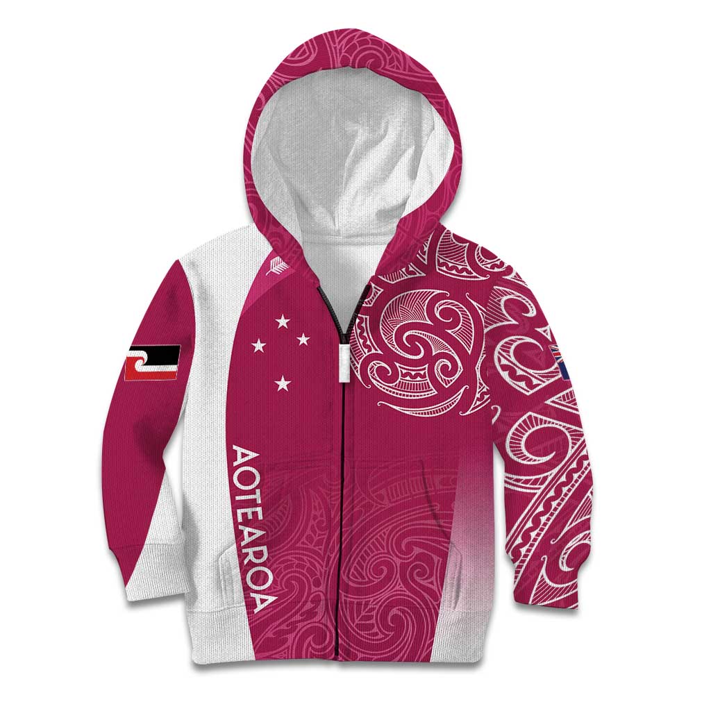 Personalised New Zealand Rugby Kid Hoodie Aotearoa Champions - Pink Version