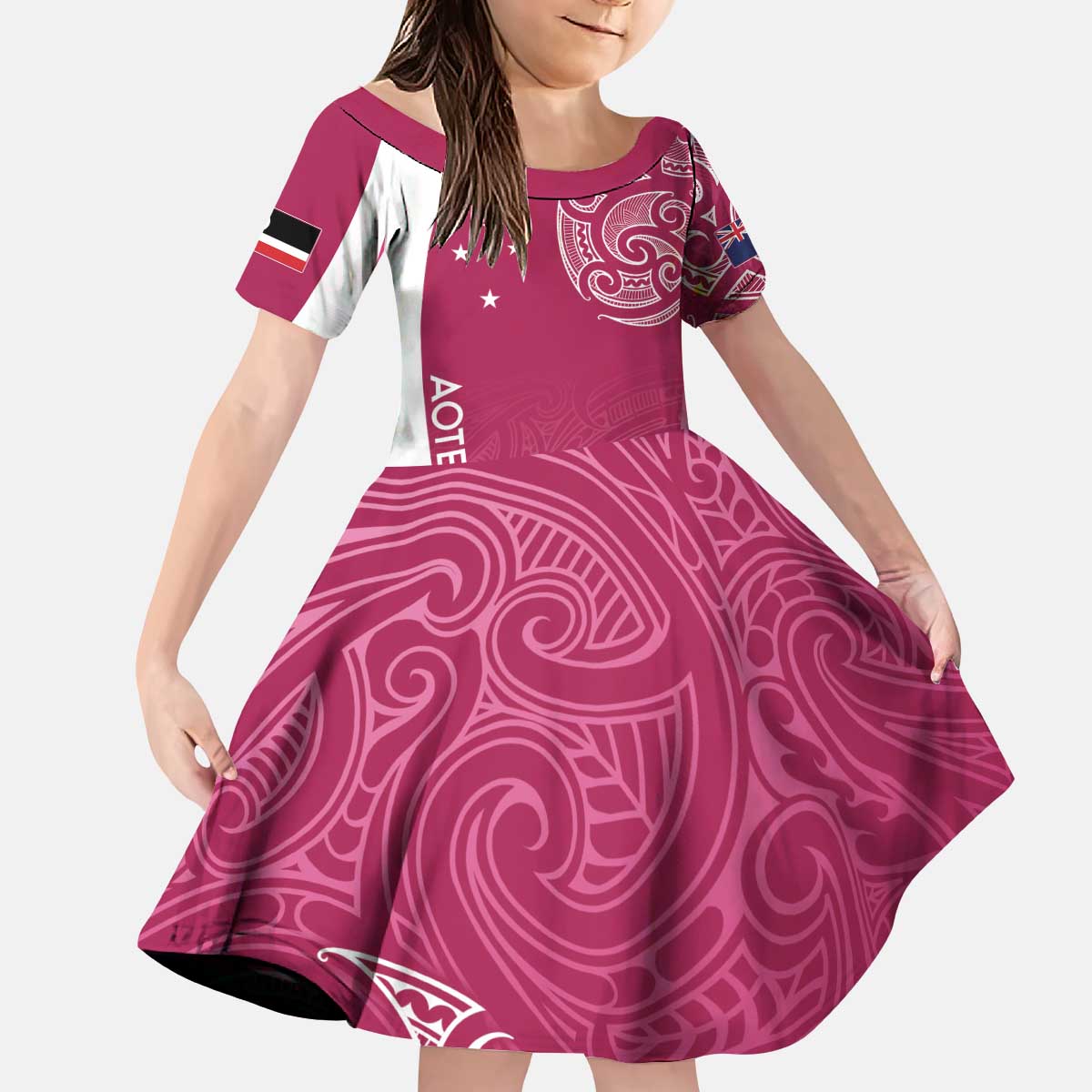 Personalised New Zealand Rugby Kid Short Sleeve Dress Aotearoa Champions - Pink Version