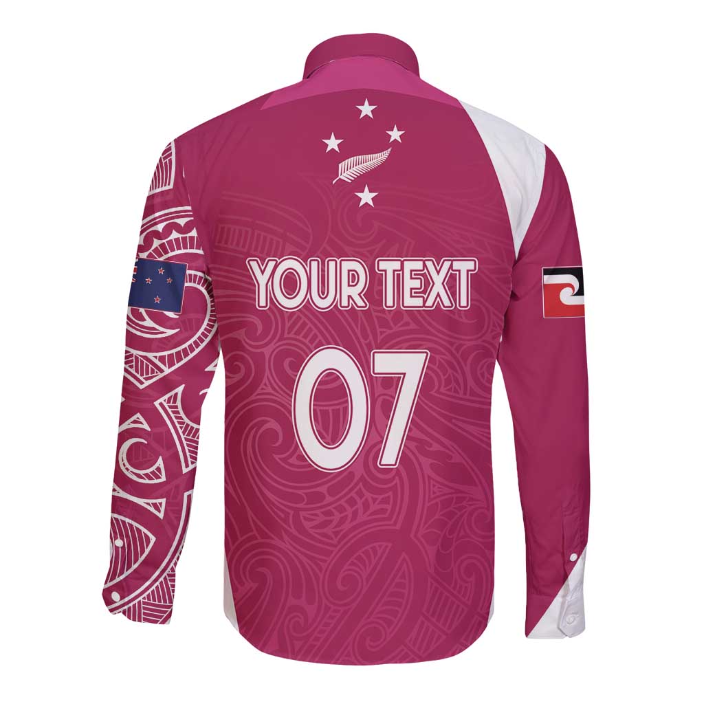 Personalised New Zealand Rugby Long Sleeve Button Shirt Aotearoa Champions - Pink Version