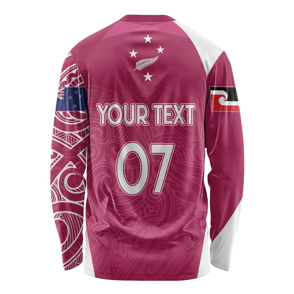 Personalised New Zealand Rugby Long Sleeve Shirt Aotearoa Champions - Pink Version