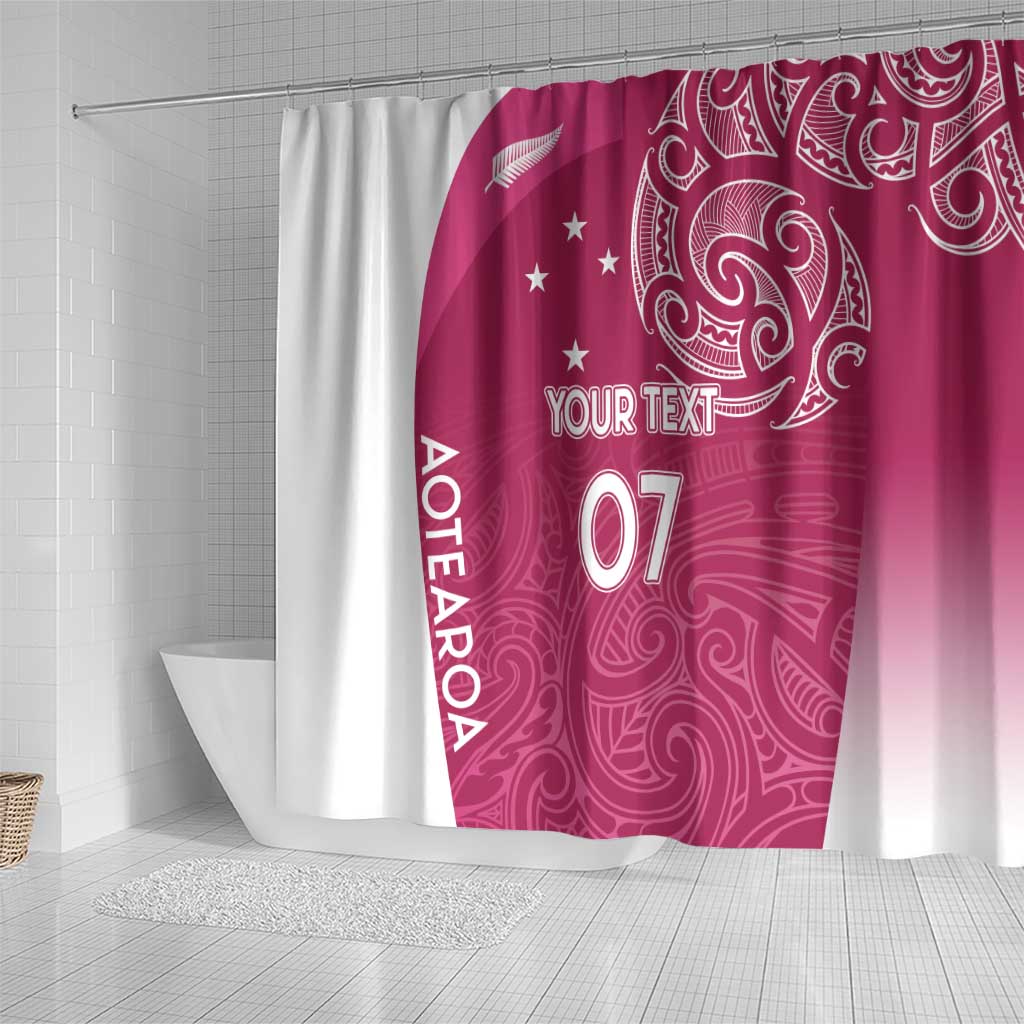 Personalised New Zealand Rugby Shower Curtain Aotearoa Champions - Pink Version