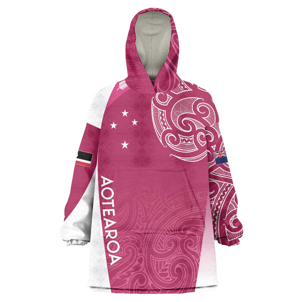 Personalised New Zealand Rugby Wearable Blanket Hoodie Aotearoa Champions - Pink Version