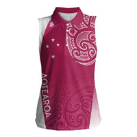Personalised New Zealand Rugby Women Sleeveless Polo Shirt Aotearoa Champions - Pink Version