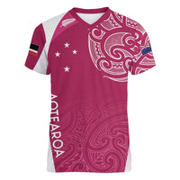 Personalised New Zealand Rugby Women V-Neck T-Shirt Aotearoa Champions - Pink Version