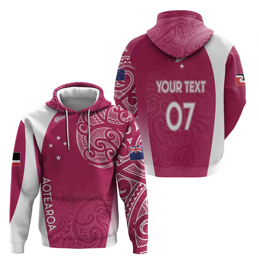 Personalised New Zealand Rugby Zip Hoodie Aotearoa Champions - Pink Version