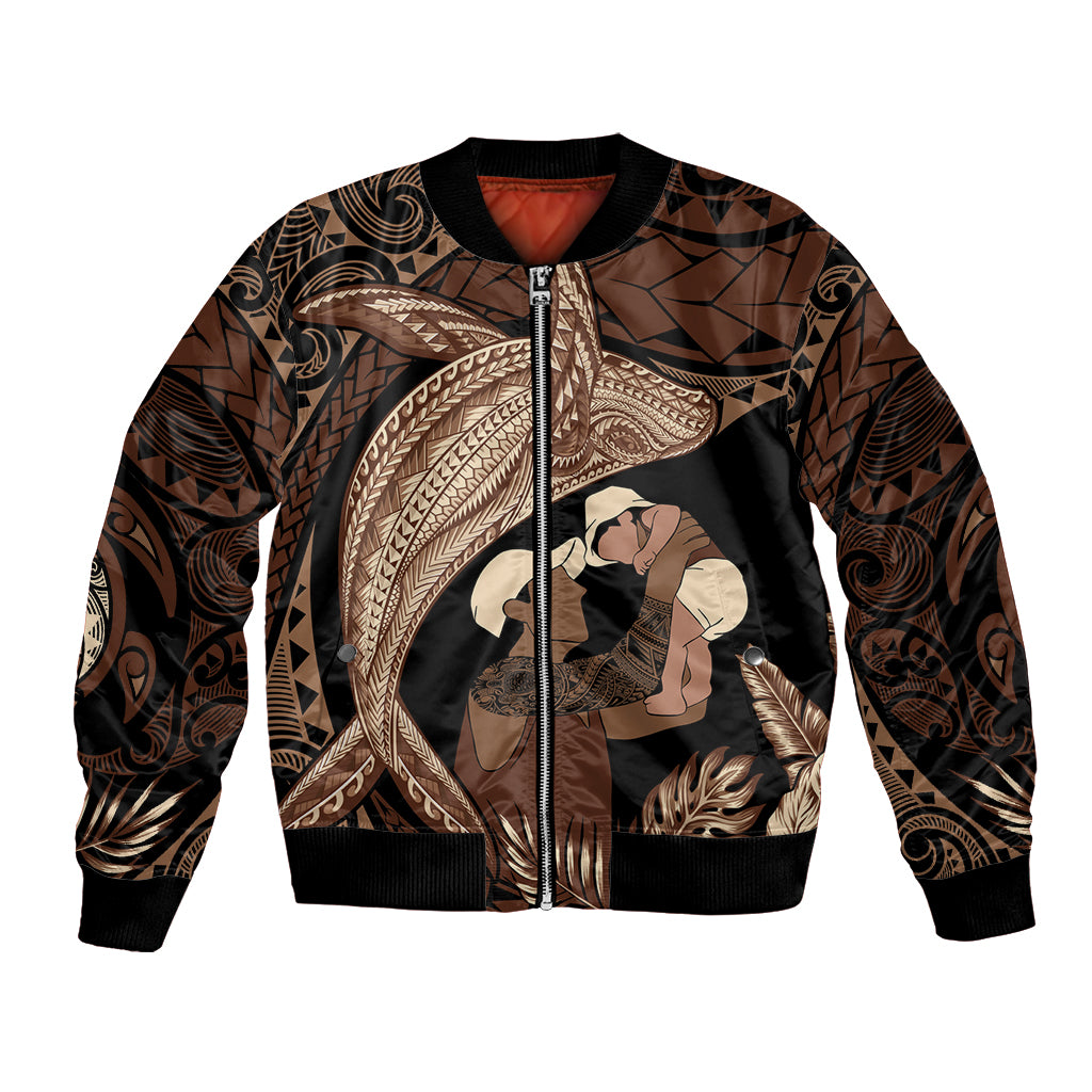 Father's Day Polynesian Pattern Bomber Jacket Tropical Humpback Whale