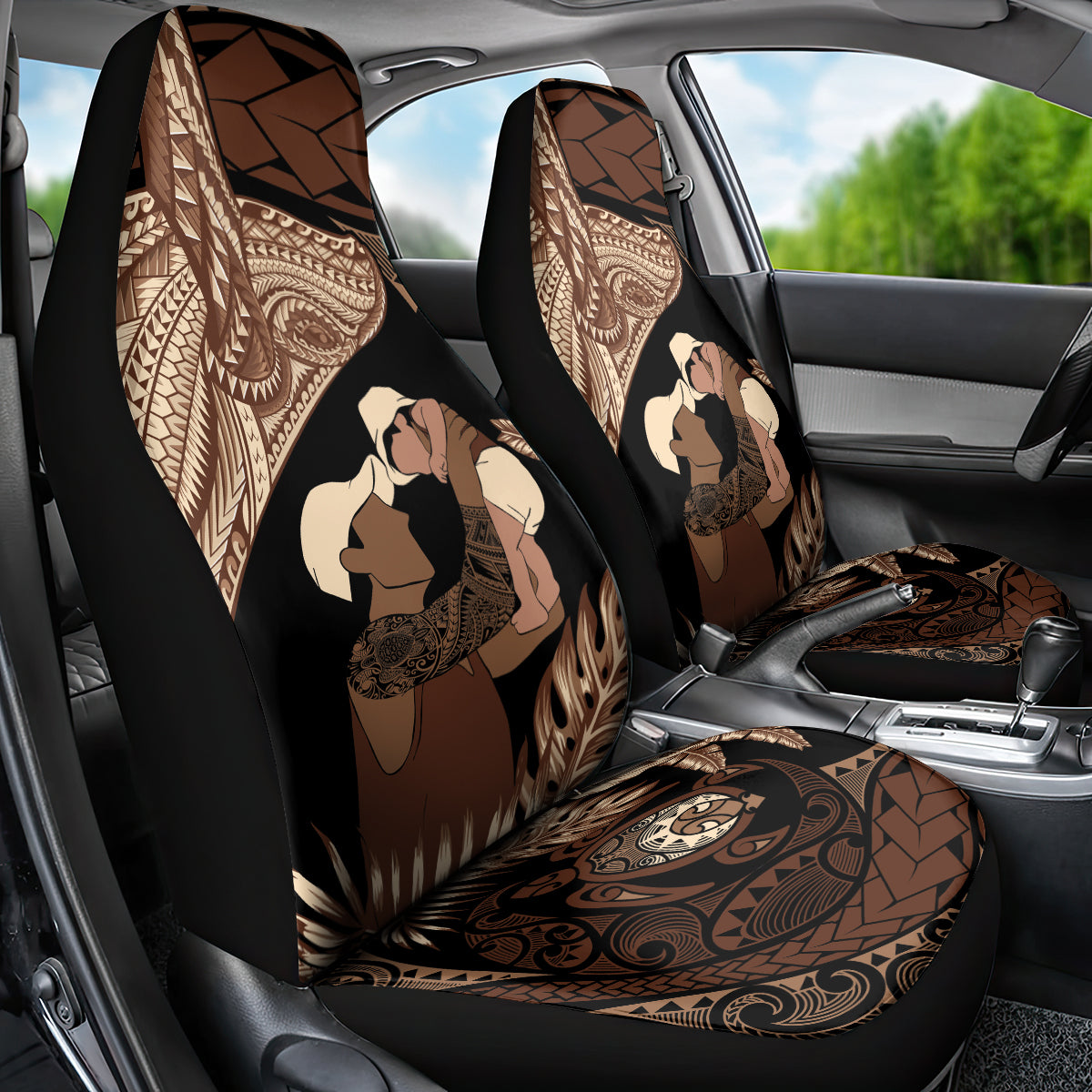 Father's Day Polynesian Pattern Car Seat Cover Tropical Humpback Whale