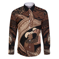 Father's Day Polynesian Pattern Family Matching Long Sleeve Bodycon Dress and Hawaiian Shirt Tropical Humpback Whale LT7 Dad's Shirt - Long Sleeve Brown - Polynesian Pride