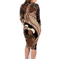 Father's Day Polynesian Pattern Family Matching Long Sleeve Bodycon Dress and Hawaiian Shirt Tropical Humpback Whale LT7 - Polynesian Pride