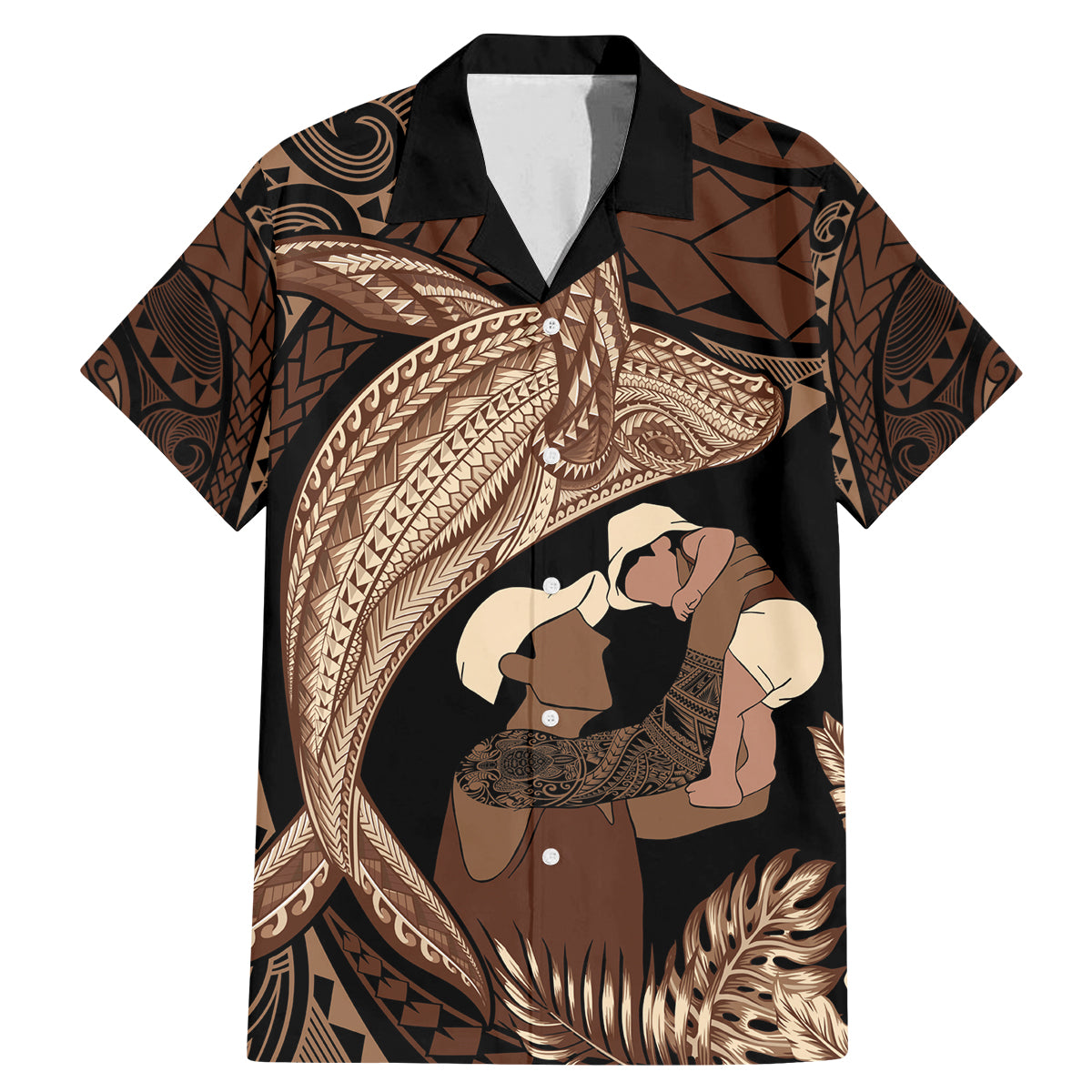 Father's Day Polynesian Pattern Family Matching Mermaid Dress and Hawaiian Shirt Tropical Humpback Whale