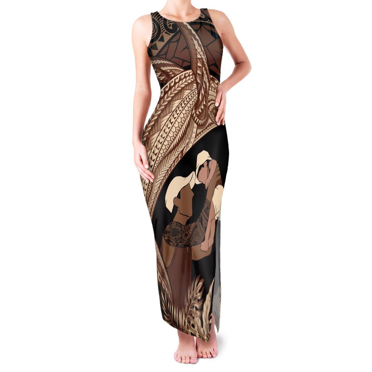 Father's Day Polynesian Pattern Family Matching Tank Maxi Dress and Hawaiian Shirt Tropical Humpback Whale
