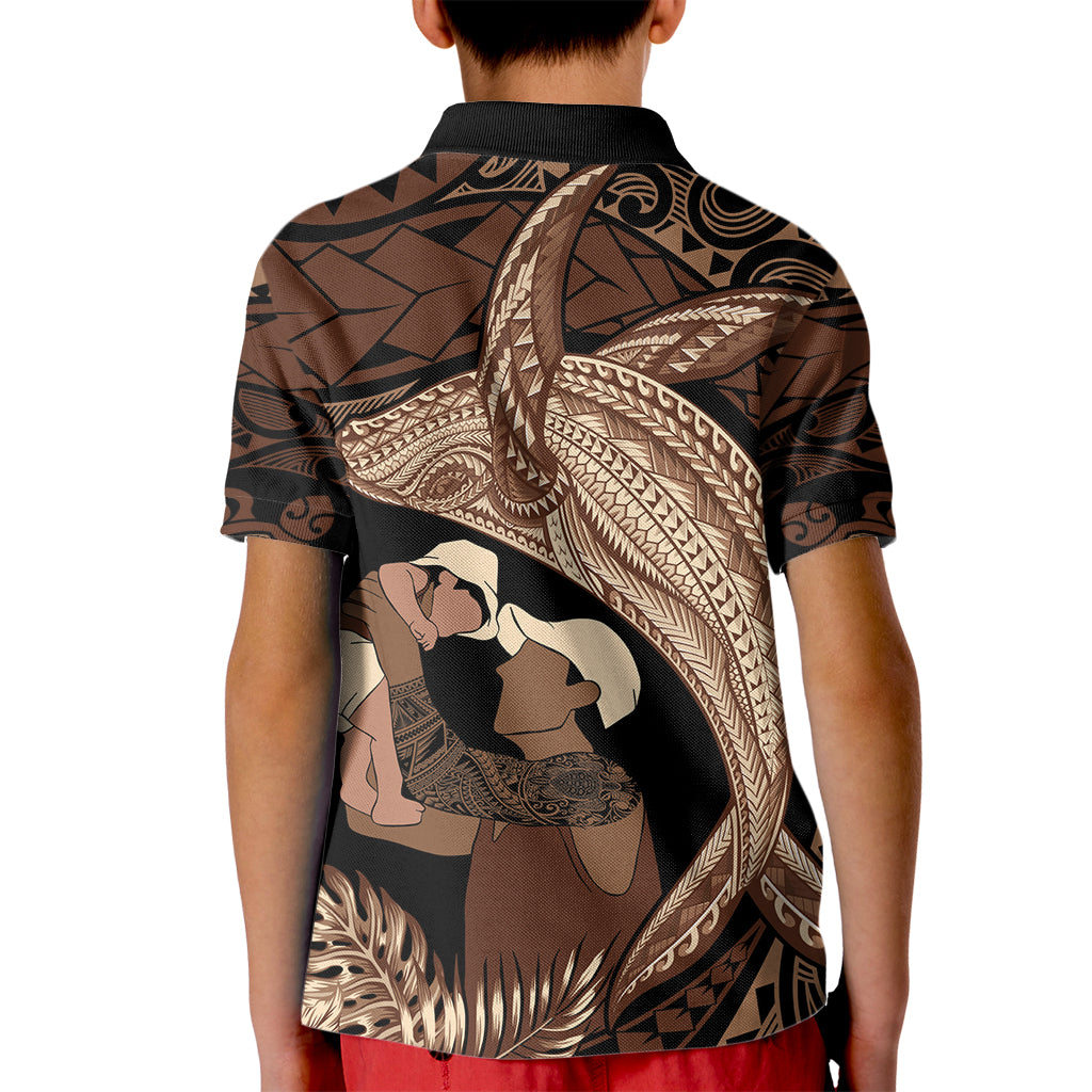Father's Day Polynesian Pattern Kid Polo Shirt Tropical Humpback Whale