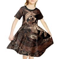 Father's Day Polynesian Pattern Kid Short Sleeve Dress Tropical Humpback Whale