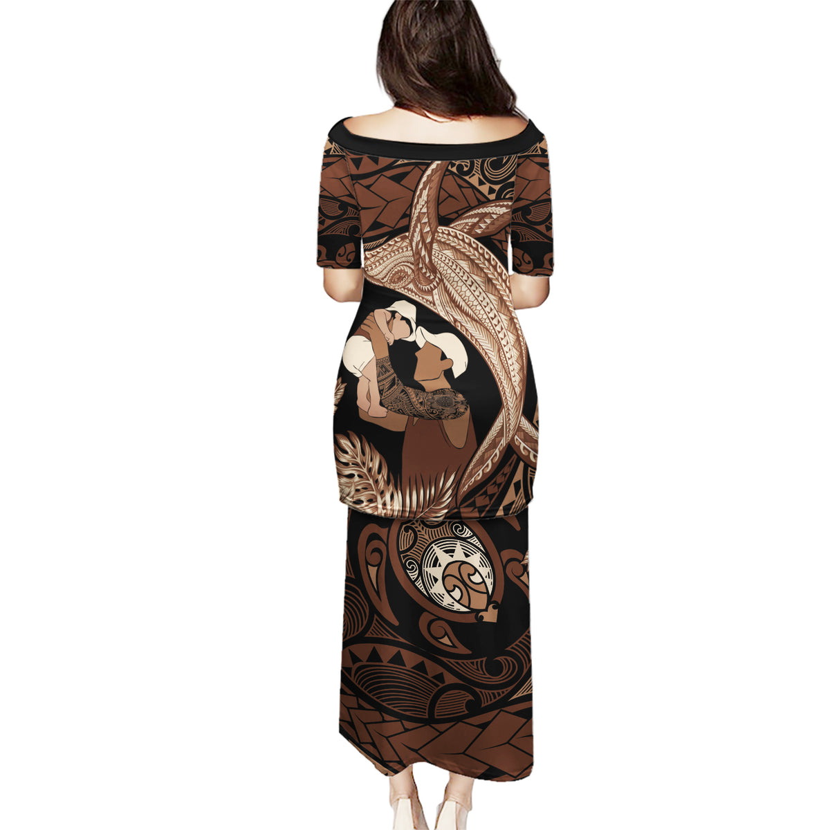 Father's Day Polynesian Pattern Puletasi Tropical Humpback Whale