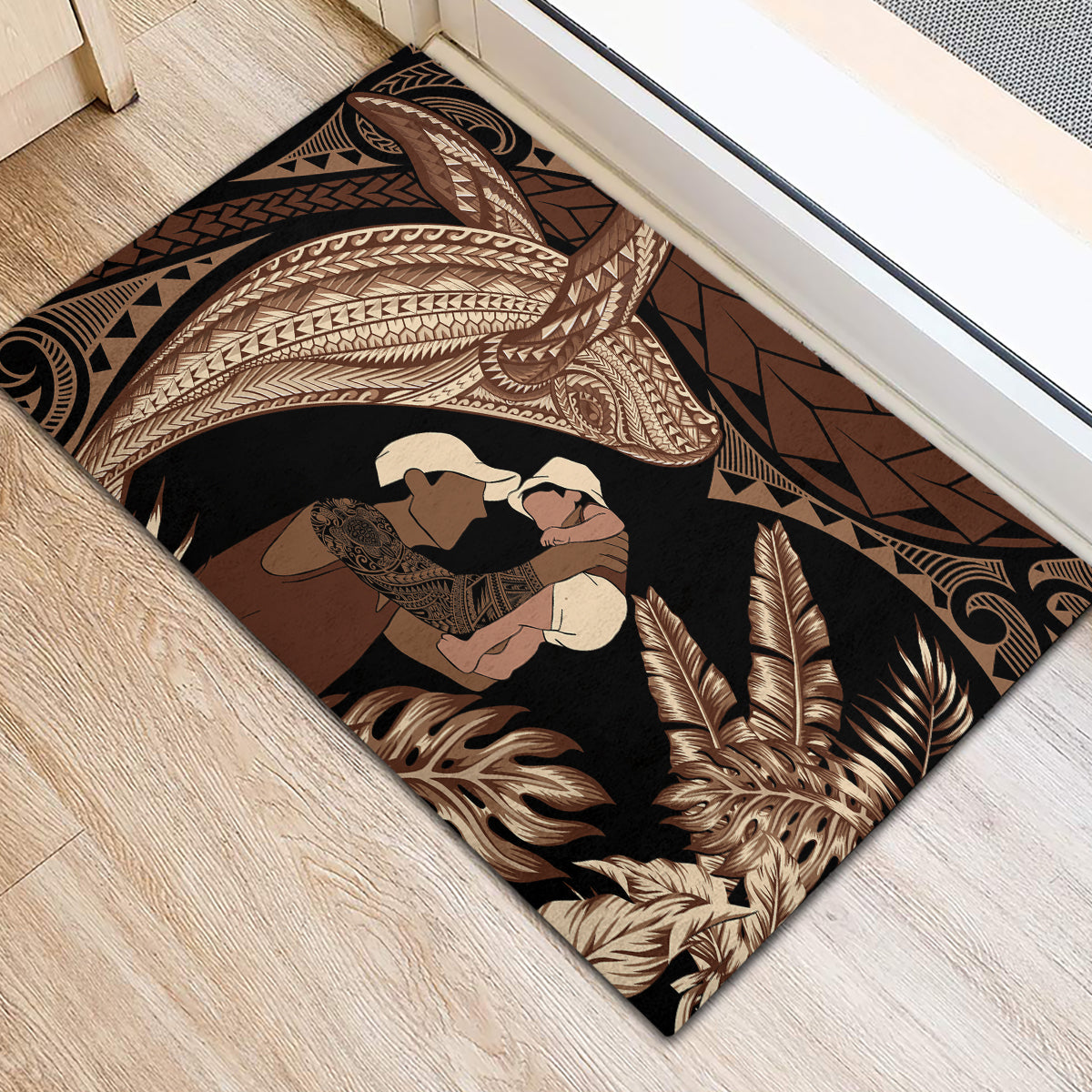 Father's Day Polynesian Pattern Rubber Doormat Tropical Humpback Whale