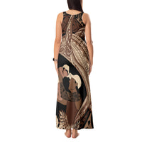 Father's Day Polynesian Pattern Tank Maxi Dress Tropical Humpback Whale