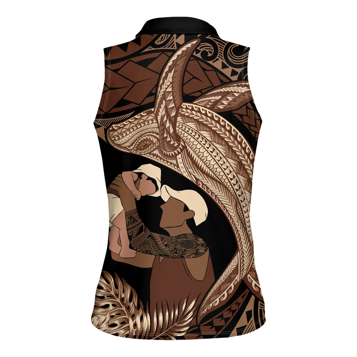 Father's Day Polynesian Pattern Women Sleeveless Polo Shirt Tropical Humpback Whale