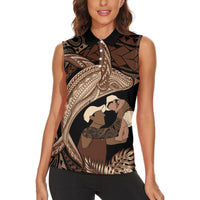 Father's Day Polynesian Pattern Women Sleeveless Polo Shirt Tropical Humpback Whale