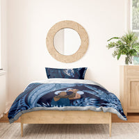 Father's Day Polynesian Pattern Bedding Set Tropical Humpback Whale - Navy