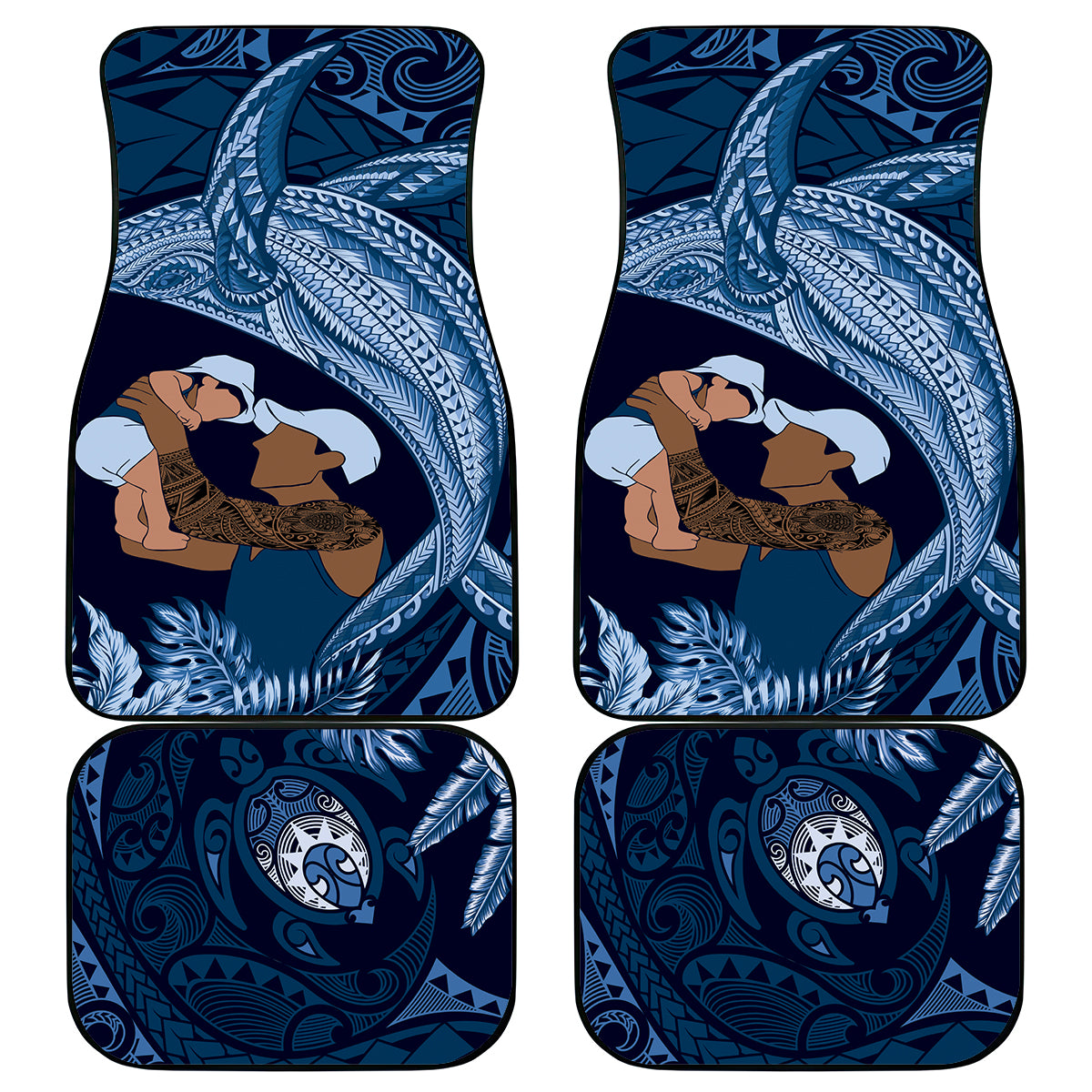 Father's Day Polynesian Pattern Car Mats Tropical Humpback Whale - Navy