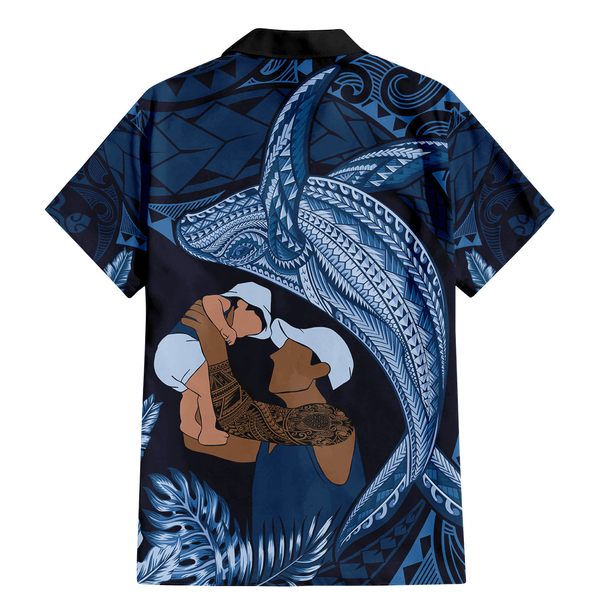 Father's Day Polynesian Pattern Family Matching Mermaid Dress and Hawaiian Shirt Tropical Humpback Whale - Navy