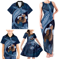 Father's Day Polynesian Pattern Family Matching Tank Maxi Dress and Hawaiian Shirt Tropical Humpback Whale - Navy LT7 - Polynesian Pride