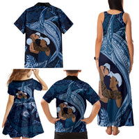 Father's Day Polynesian Pattern Family Matching Tank Maxi Dress and Hawaiian Shirt Tropical Humpback Whale - Navy LT7 - Polynesian Pride