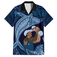Father's Day Polynesian Pattern Family Matching Tank Maxi Dress and Hawaiian Shirt Tropical Humpback Whale - Navy LT7 Dad's Shirt - Short Sleeve Navy Blue - Polynesian Pride