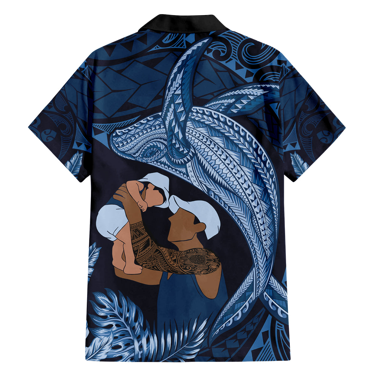 Father's Day Polynesian Pattern Family Matching Tank Maxi Dress and Hawaiian Shirt Tropical Humpback Whale - Navy LT7 - Polynesian Pride