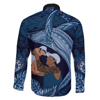 Father's Day Polynesian Pattern Family Matching Tank Maxi Dress and Hawaiian Shirt Tropical Humpback Whale - Navy LT7 - Polynesian Pride