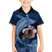 Father's Day Polynesian Pattern Family Matching Tank Maxi Dress and Hawaiian Shirt Tropical Humpback Whale - Navy LT7 Son's Shirt Navy Blue - Polynesian Pride