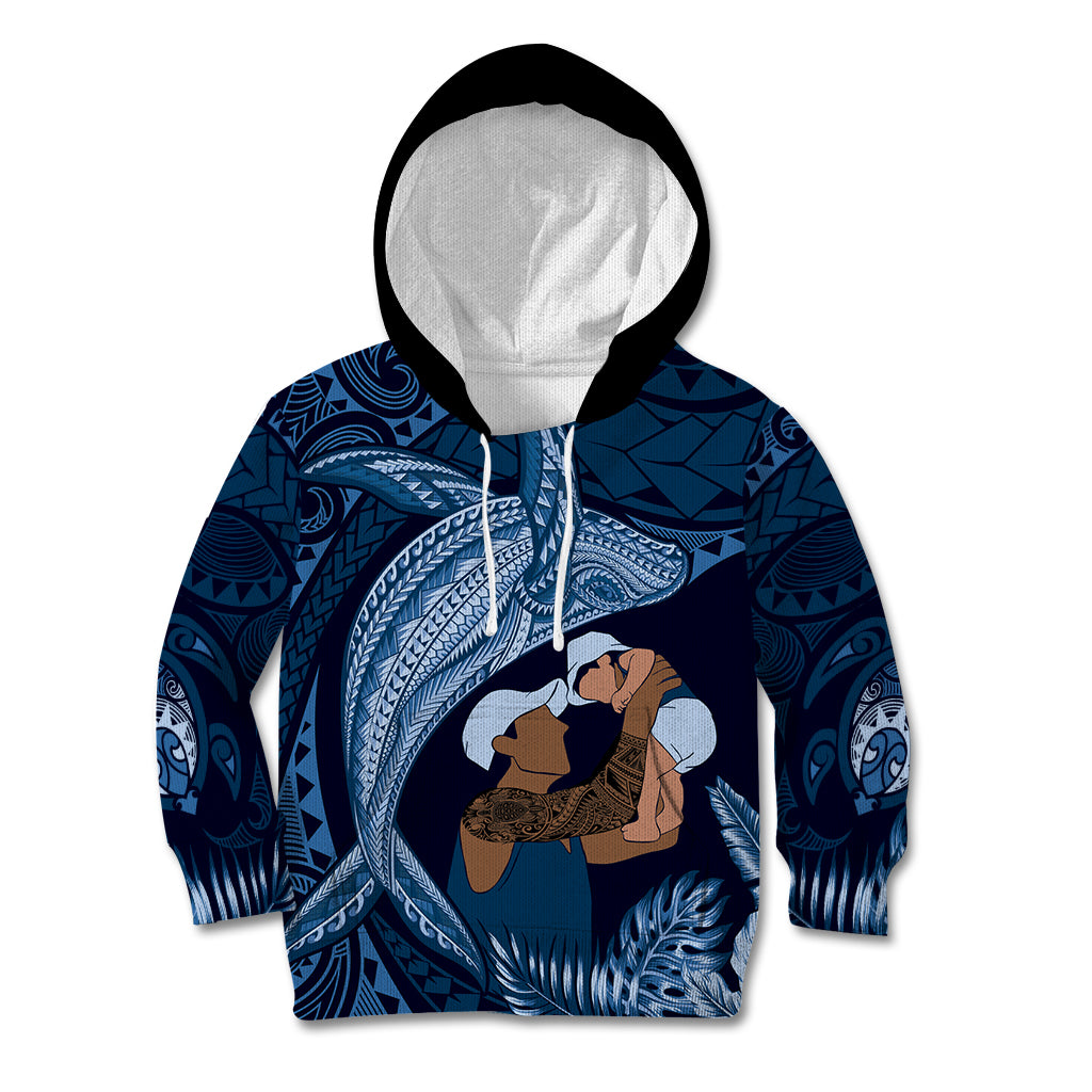 Father's Day Polynesian Pattern Kid Hoodie Tropical Humpback Whale - Navy LT7 Hoodie Navy Blue - Polynesian Pride